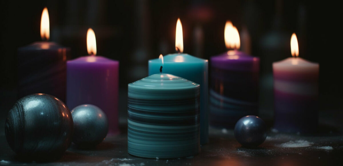 Saturday gray black purple blue candles