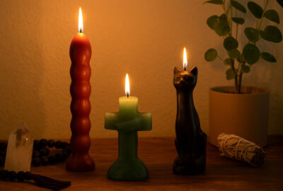 7 knob cross crucifix cat image figure candles