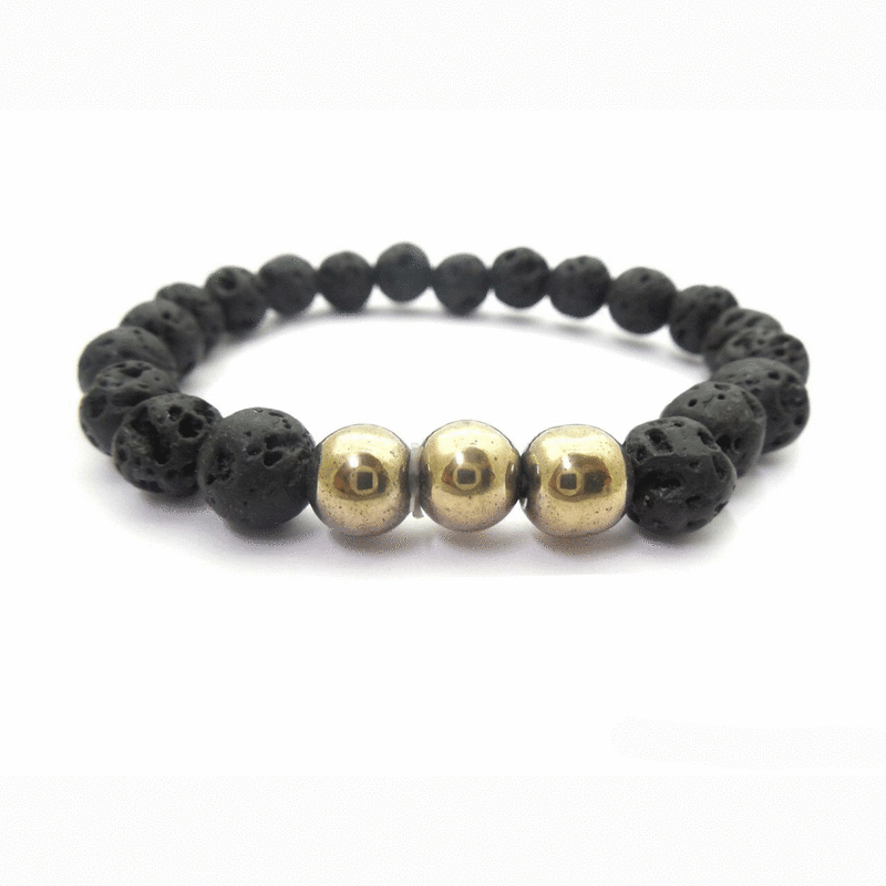 Pyrite lava bead bracelet 80325